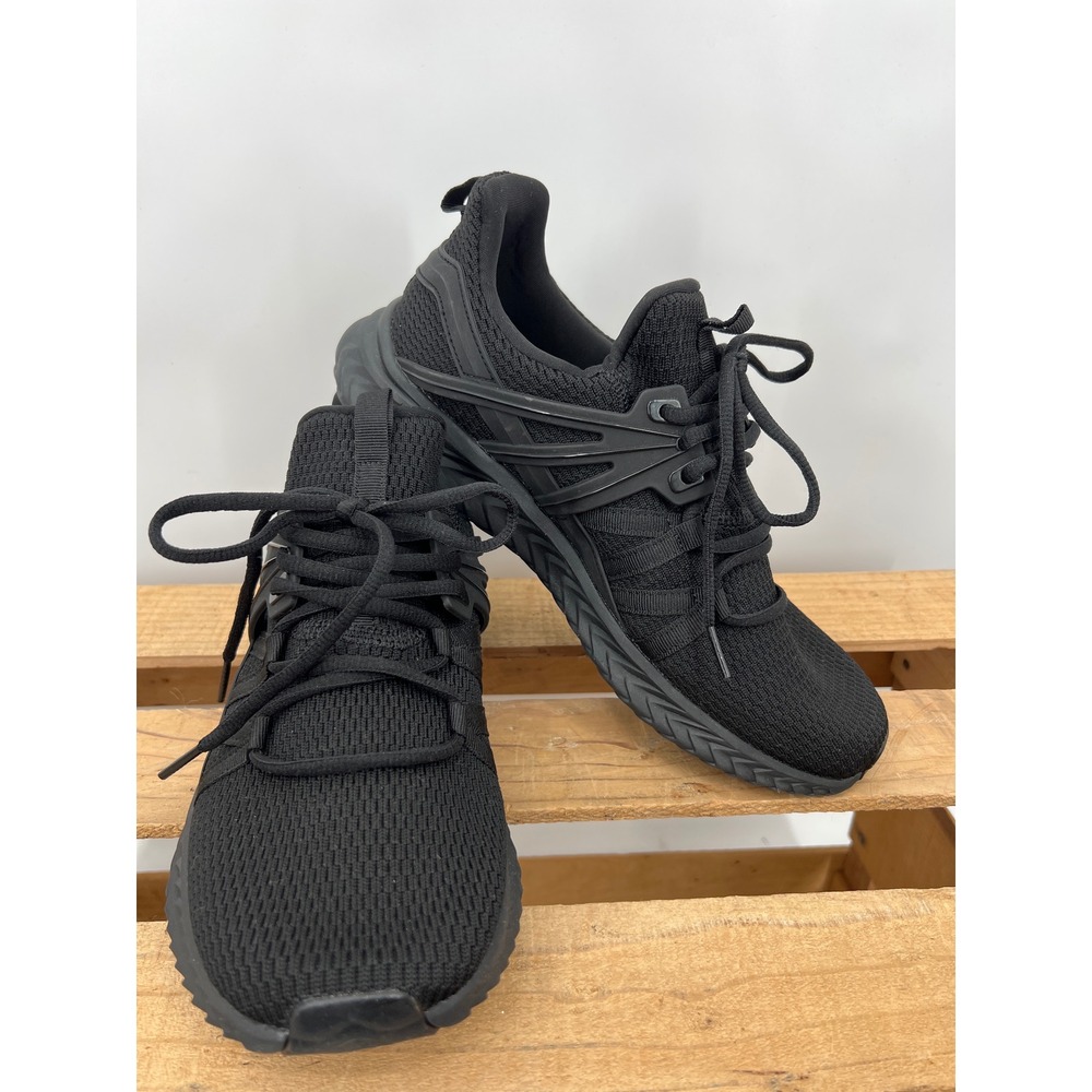 Black Athletic Sneakers 11.5 Lightweight Travel Walking Shoes Laced Trainers